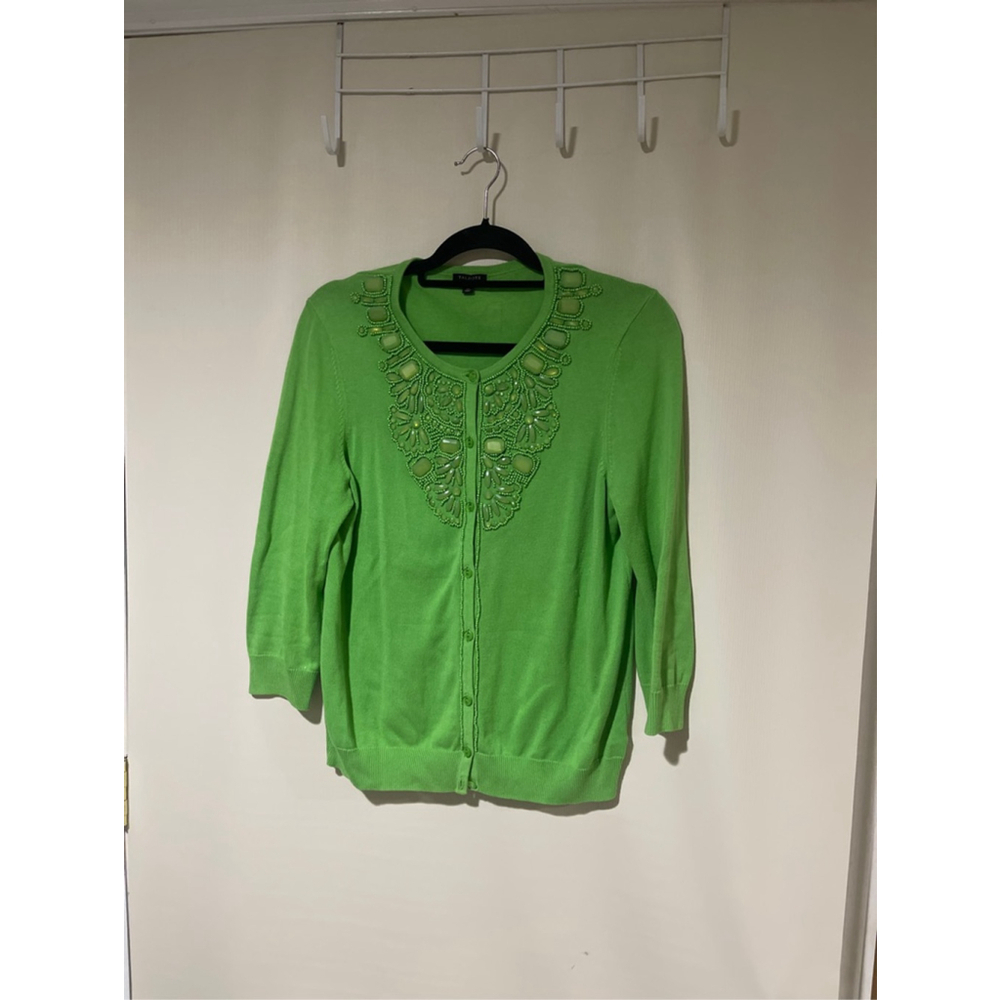 NWOT Talbots Green Beaded Cardigan Sweater Women Size LP